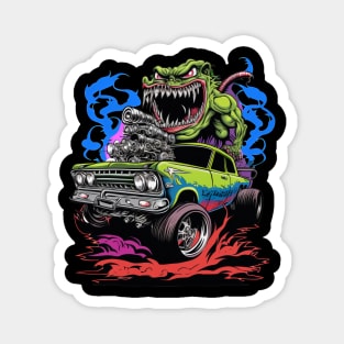 Monster Hot Rod Green Meanie Street Racer Cartoon Retro Design Magnet