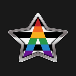 Large LGBT Ally Pride Flag Colored Star with Chrome Frame T-Shirt