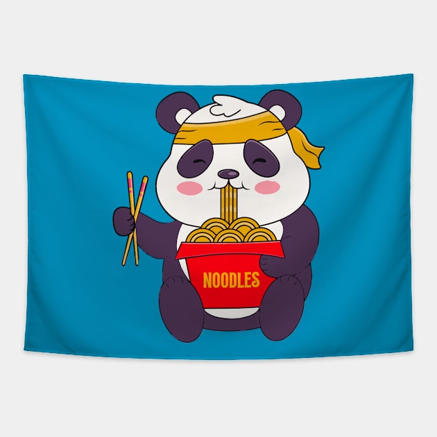 Funny Panda Eating Ramen Noodles Tapestry by Illustradise