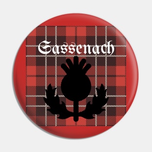 Sassenach with red plaid and thistle design Pin