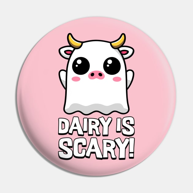 Dairy Is Scary! Cute Ghost Cow Cartoon Pin by Cute And Punny