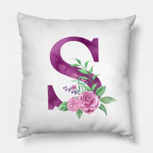 Floral Monogram S Beautiful Rose Bouquet Pillow