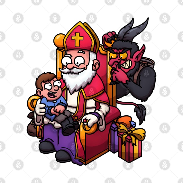 Kid On Lap Of Saint Nicholas While Krampus Is Stalking by TheMaskedTooner