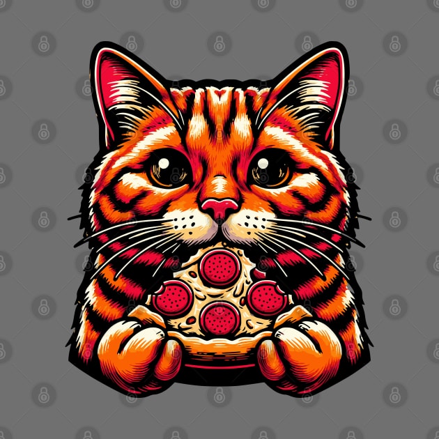 Ginger Cat Eating Pizza by Mey Designs