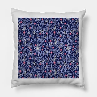 Floral Doodles - Navy Blue and Pink Pillow