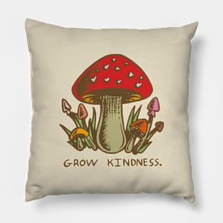 "Grow Kindness" Cute Vintage Mushroom - Light Earthy Version Pillow