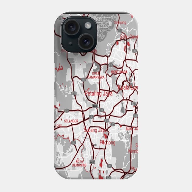 Kuala Lumpur red/grey map Phone Case by Mapmania