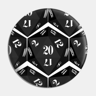 Black 20-Sided Dice Design Pin