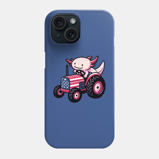 Tractor-Riding Cute Axolotl - American Spirit Phone Case by Conversion Threads