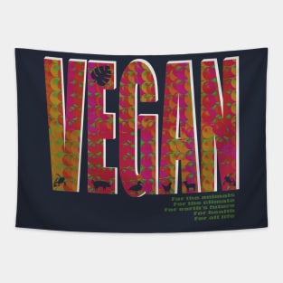 Vegan lettering with psychedelic overlay pattern Tapestry