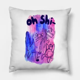 Oh Shi- Cat and Turtle Watercolor Pillow