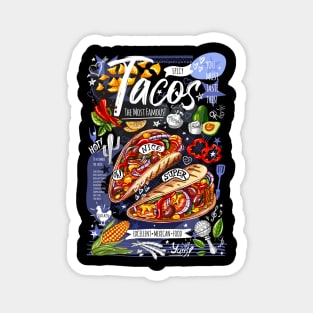 Food poster, food, Mexican, nachos, burritos, tacos, snack. Magnet