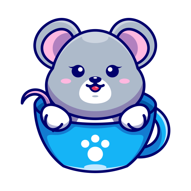 Cute mouse on cup coffee cartoon by Wawadzgnstuff