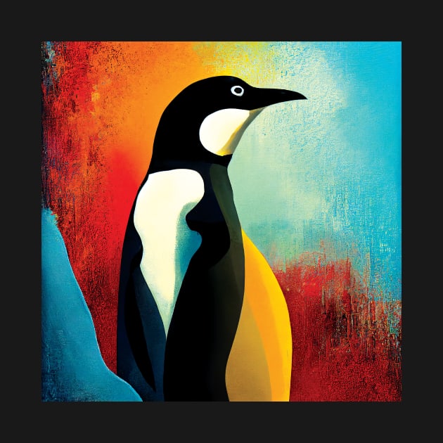 Penguin in Colourful Abstract by Geminiartstudio