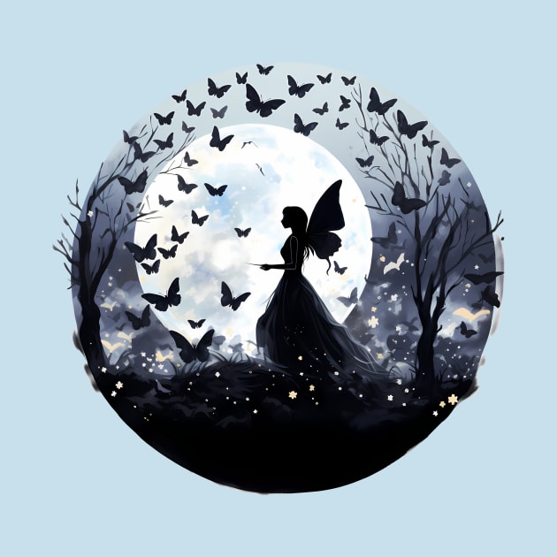 Butterfly Silhouette Over Moon by MutedTees