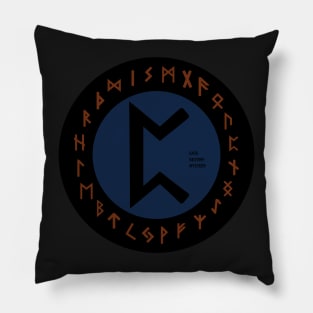 Blue Perdhro Elder Futhark Rune Symbol Pillow