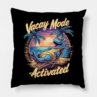 A vivid and amusing design featuring a laid-back dinosaur in sunglasses, lounging effortlessly on a beach chair Pillow