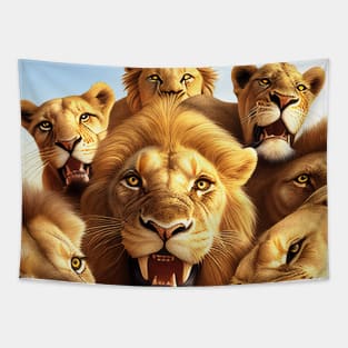 Lion King Wild Nature Funny Happy Humor Photo Selfie Tapestry