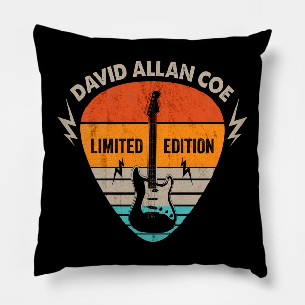 Vintage David Allan Coe Name Guitar Pick Limited Edition Birthday Pillow by Monster Mask