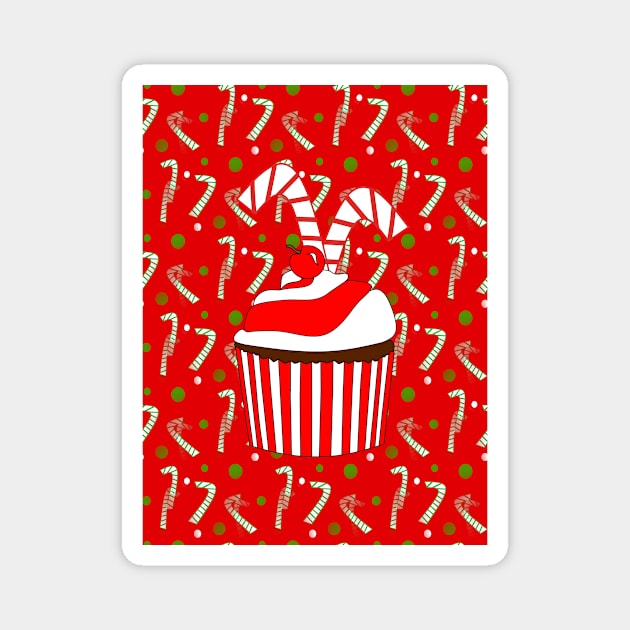 HOLIDAY Candy Cane Cupcake Magnet by SartorisArt1