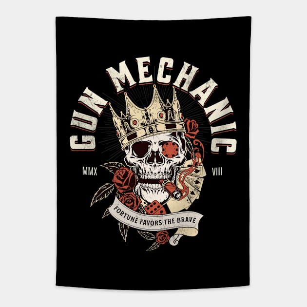 Gun Mechanic - Skull with Cigar Design Tapestry by best-vibes-only