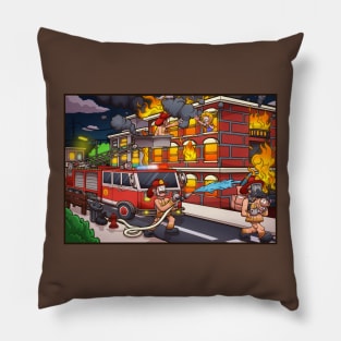 Cartoon Firefighters Saving People Pillow