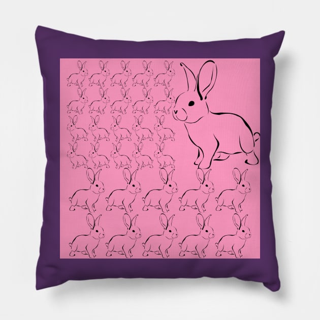 Rose Pink Bunny Rabbits Pillow by YollieBeeArt
