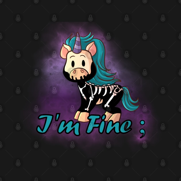 Knarf the Unicorn - I'm Fine - Kawaii Cute Goth by Wanderer Bat