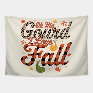 Oh My Gourd I Love Fall Plaid Leopard Print - Autumn Fall Tapestry