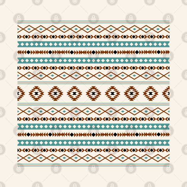 Aztec Teal Terracotta Black Cream Mixed Motifs Pattern by NataliePaskell