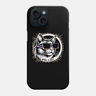 Cat in Eclipse Glasses Totality 2024 Total Solar Eclipse Phone Case