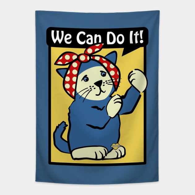 We Can Do It! Rosie Riveter Cat Tapestry by Sue Cervenka