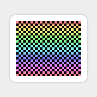 Black Checkered Rainbow Ombre Pattern Magnet