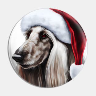 Afghan Hound Wearing A Christmas Hat Pin