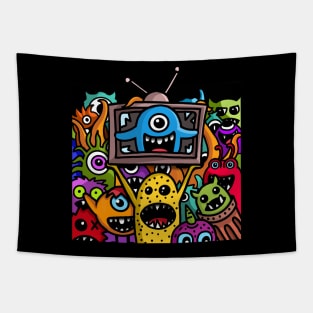 Monsters Doodle Old TV Tapestry