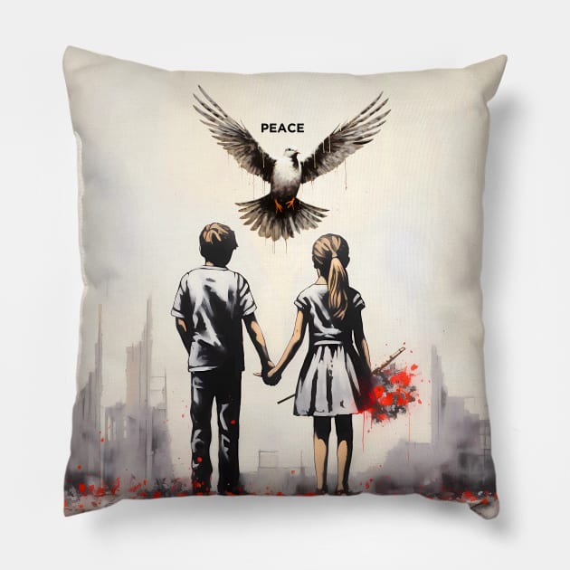 Against Hate: Call for a Peaceful Resolution Pillow by Puff Sumo