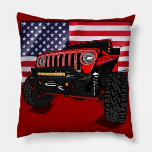 Jeep with American Flag - Red Essential Pillow