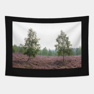 Heathland, morning mist, heather bloom, Niederhaverbeck Tapestry