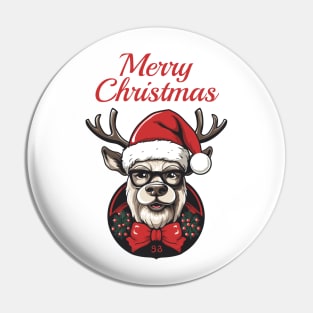 The deer with a Christmas Santa red hat Pin