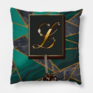 Emerald Green Marble Mosaic Gold Monogram L Pillow