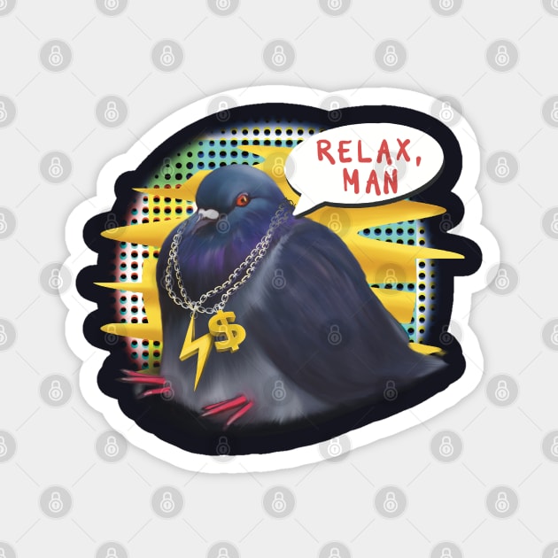 Funny pigeon sitting Relax man Magnet by Meakm