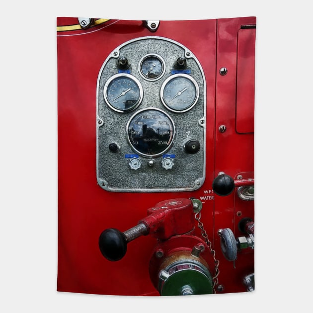 Fire Truck - Gauges on Vintage Fire Truck Tapestry by SusanSavad