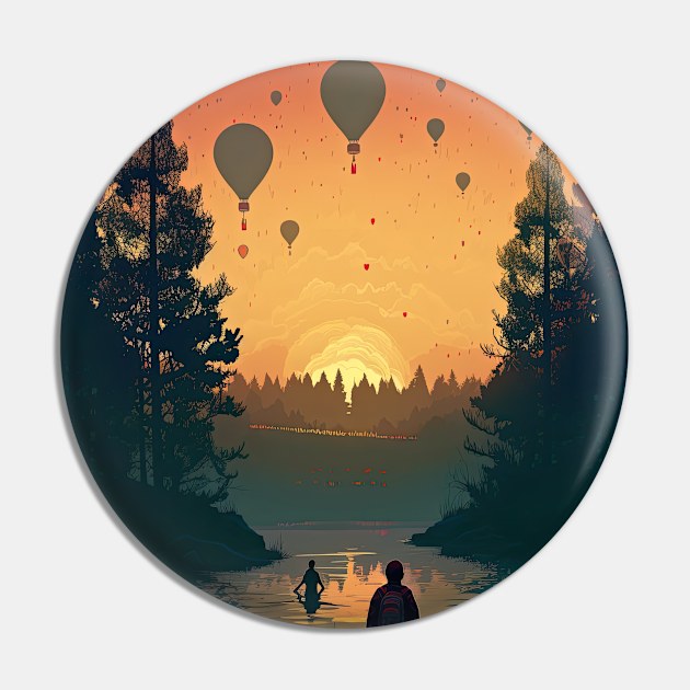 Surreal Hot Air Balloon Forest Landscape Pin by JensenArtCo