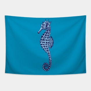 Cute Seahorse Tattoo Style In Blue and Gray Tapestry