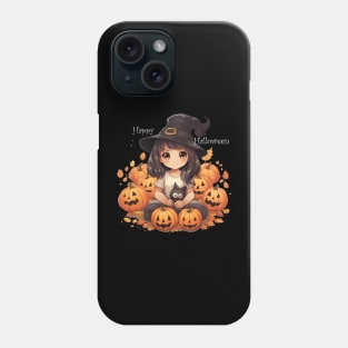 Cute little witch with black cat for Halloween. Phone Case