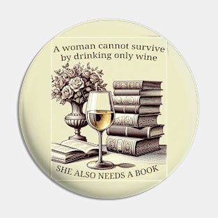 Woman, wine and books Pin