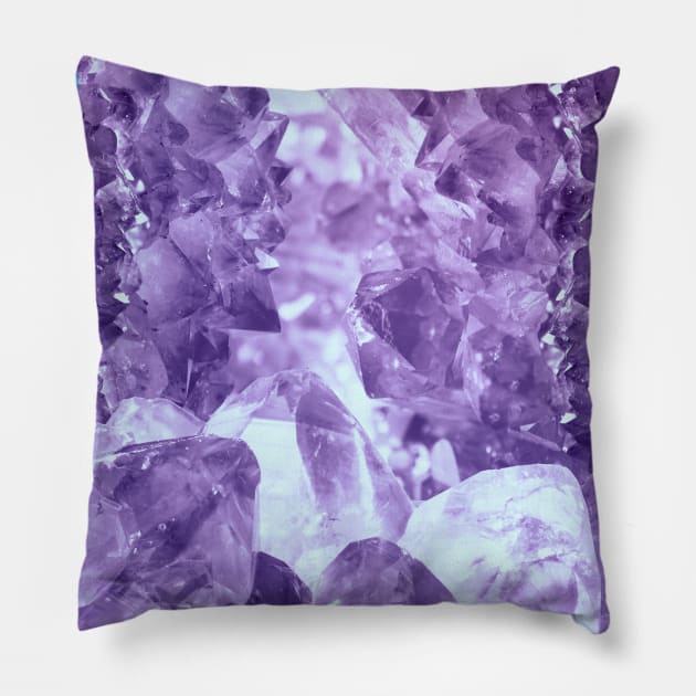 Bright purple colored quartz and amethyst crystal cluster Pillow by misentangled