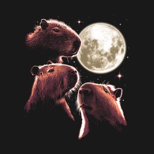 Three Capybara Moon Funny Capybara Meme Mystical Capybara T-Shirt