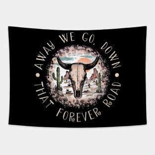 Away we go, down that forever road Leopard Westerns Mountains Cactus Tapestry