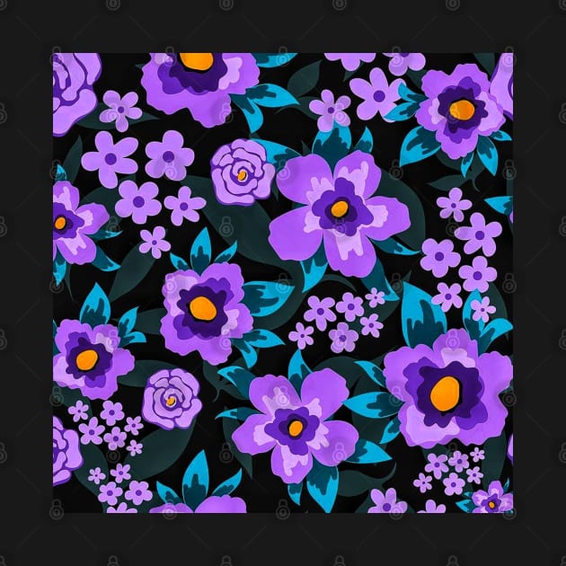 Floral Pattern with Flat Purple Flowers and Leaves by TheSkullArmy